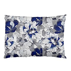 Retro Texture With Blue Flowers, Floral Retro Background, Floral Vintage Texture, White Background W Pillow Case by nateshop