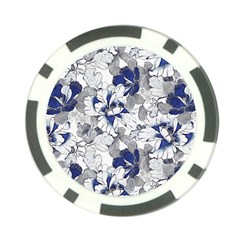 Retro Texture With Blue Flowers, Floral Retro Background, Floral Vintage Texture, White Background W Poker Chip Card Guard (10 Pack) by nateshop