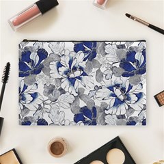 Retro Texture With Blue Flowers, Floral Retro Background, Floral Vintage Texture, White Background W Cosmetic Bag (large) by nateshop