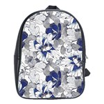 Retro Texture With Blue Flowers, Floral Retro Background, Floral Vintage Texture, White Background W School Bag (Large) Front