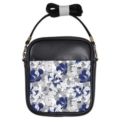 Retro Texture With Blue Flowers, Floral Retro Background, Floral Vintage Texture, White Background W Girls Sling Bag by nateshop