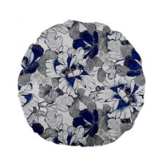 Retro Texture With Blue Flowers, Floral Retro Background, Floral Vintage Texture, White Background W Standard 15  Premium Round Cushions by nateshop