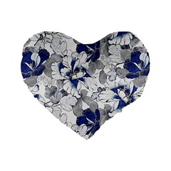 Retro Texture With Blue Flowers, Floral Retro Background, Floral Vintage Texture, White Background W Standard 16  Premium Heart Shape Cushions by nateshop