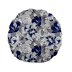 Retro Texture With Blue Flowers, Floral Retro Background, Floral Vintage Texture, White Background W Standard 15  Premium Flano Round Cushions by nateshop