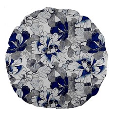 Retro Texture With Blue Flowers, Floral Retro Background, Floral Vintage Texture, White Background W Large 18  Premium Flano Round Cushions by nateshop