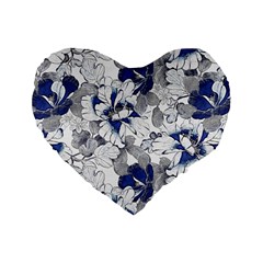 Retro Texture With Blue Flowers, Floral Retro Background, Floral Vintage Texture, White Background W Standard 16  Premium Flano Heart Shape Cushions by nateshop