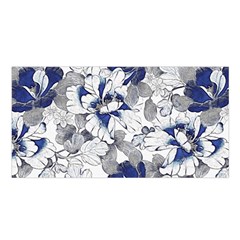 Retro Texture With Blue Flowers, Floral Retro Background, Floral Vintage Texture, White Background W Satin Shawl 45  X 80  by nateshop