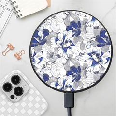 Retro Texture With Blue Flowers, Floral Retro Background, Floral Vintage Texture, White Background W Wireless Fast Charger(black) by nateshop