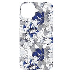 Retro Texture With Blue Flowers, Floral Retro Background, Floral Vintage Texture, White Background W Iphone 14 Plus Black Uv Print Case by nateshop