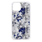 Retro Texture With Blue Flowers, Floral Retro Background, Floral Vintage Texture, White Background W iPhone 14 TPU UV Print Case Front