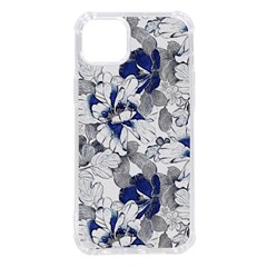 Retro Texture With Blue Flowers, Floral Retro Background, Floral Vintage Texture, White Background W Iphone 14 Plus Tpu Uv Print Case by nateshop