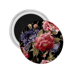 Retro Texture With Flowers, Black Background With Flowers 2 25  Magnets by nateshop