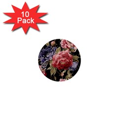 Retro Texture With Flowers, Black Background With Flowers 1  Mini Buttons (10 Pack)  by nateshop