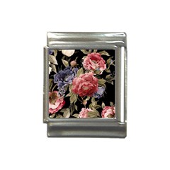 Retro Texture With Flowers, Black Background With Flowers Italian Charm (13mm) by nateshop