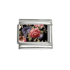 Retro Texture With Flowers, Black Background With Flowers Italian Charm (9mm) by nateshop