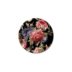 Retro Texture With Flowers, Black Background With Flowers Golf Ball Marker by nateshop