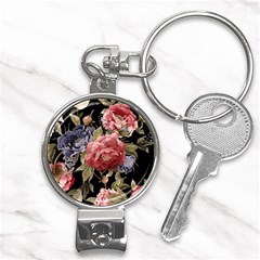 Retro Texture With Flowers, Black Background With Flowers Nail Clippers Key Chain by nateshop