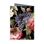 Retro Texture With Flowers, Black Background With Flowers Mini Greeting Card Right