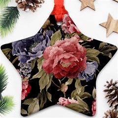 Retro Texture With Flowers, Black Background With Flowers Star Ornament (two Sides) by nateshop