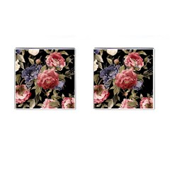 Retro Texture With Flowers, Black Background With Flowers Cufflinks (square) by nateshop