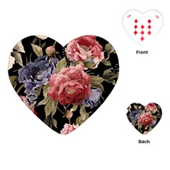 Retro Texture With Flowers, Black Background With Flowers Playing Cards Single Design (heart) by nateshop