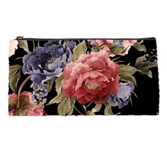 Retro Texture With Flowers, Black Background With Flowers Pencil Case by nateshop