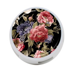 Retro Texture With Flowers, Black Background With Flowers 4-port Usb Hub (one Side) by nateshop