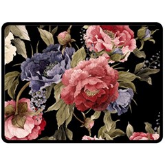 Retro Texture With Flowers, Black Background With Flowers Fleece Blanket (large) by nateshop