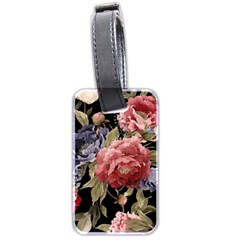 Retro Texture With Flowers, Black Background With Flowers Luggage Tag (two Sides)