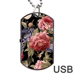 Retro Texture With Flowers, Black Background With Flowers Dog Tag USB Flash (Two Sides) Front