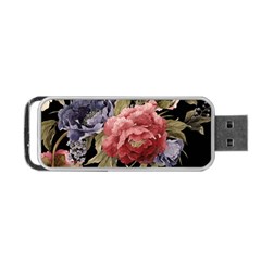 Retro Texture With Flowers, Black Background With Flowers Portable Usb Flash (two Sides) by nateshop