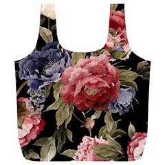 Retro Texture With Flowers, Black Background With Flowers Full Print Recycle Bag (xl) by nateshop