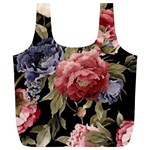 Retro Texture With Flowers, Black Background With Flowers Full Print Recycle Bag (XL) Back