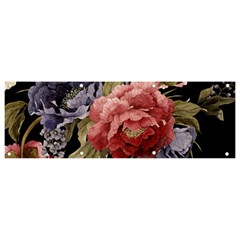 Retro Texture With Flowers, Black Background With Flowers Banner And Sign 9  X 3  by nateshop