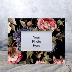 Retro Texture With Flowers, Black Background With Flowers White Tabletop Photo Frame 4 x6  by nateshop