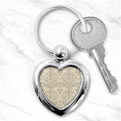 Retro Texture With Ornaments, Vintage Beige Background Key Chain (heart) by nateshop