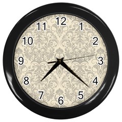 Retro Texture With Ornaments, Vintage Beige Background Wall Clock (black) by nateshop