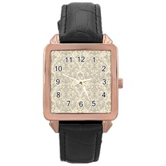 Retro Texture With Ornaments, Vintage Beige Background Rose Gold Leather Watch  by nateshop