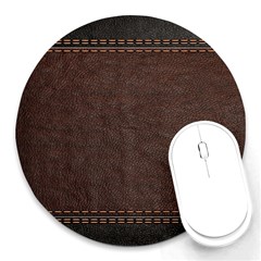 Black Leather Texture Leather Textures, Brown Leather Line Round Mousepad by nateshop