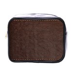 Black Leather Texture Leather Textures, Brown Leather Line Mini Toiletries Bag (One Side) Front