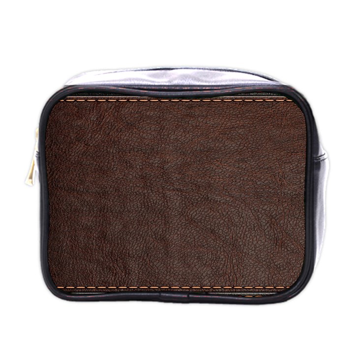 Black Leather Texture Leather Textures, Brown Leather Line Mini Toiletries Bag (One Side)