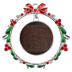 Black Leather Texture Leather Textures, Brown Leather Line Metal X mas Wreath Ribbon Ornament Front