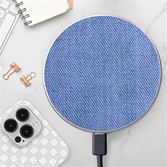 Blue Denim Texture Macro, Blue Denim Background, Jeans Background, Jeans Textures, Fabric Background Wireless Fast Charger(white) by nateshop