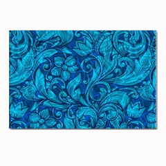 Blue Floral Pattern Texture, Floral Ornaments Texture Postcard 4 x 6  (pkg Of 10) by nateshop