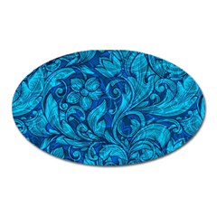 Blue Floral Pattern Texture, Floral Ornaments Texture Oval Magnet