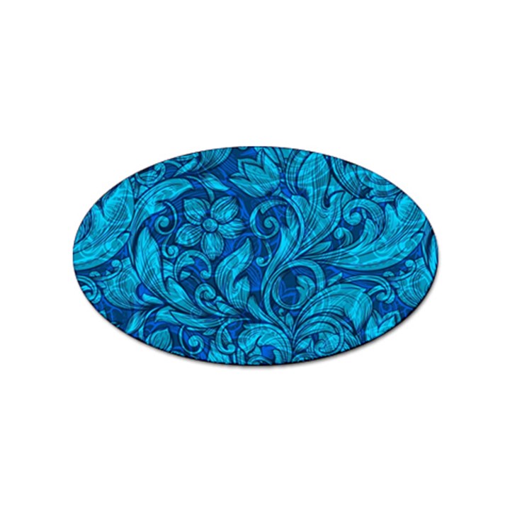 Blue Floral Pattern Texture, Floral Ornaments Texture Sticker Oval (10 pack)