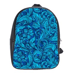 Blue Floral Pattern Texture, Floral Ornaments Texture School Bag (large) by nateshop