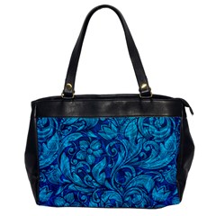 Blue Floral Pattern Texture, Floral Ornaments Texture Oversize Office Handbag by nateshop