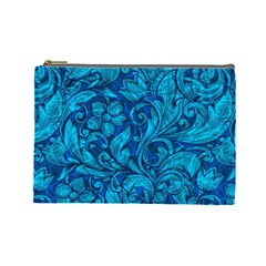 Blue Floral Pattern Texture, Floral Ornaments Texture Cosmetic Bag (large) by nateshop