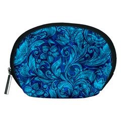 Blue Floral Pattern Texture, Floral Ornaments Texture Accessory Pouch (medium)